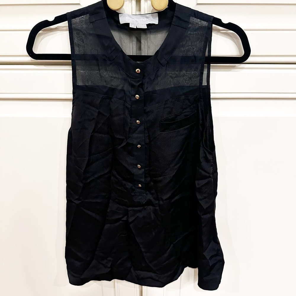 Alexander‎ Wang Women’s Black Silk Sleeveless Blouse Gold Button Front